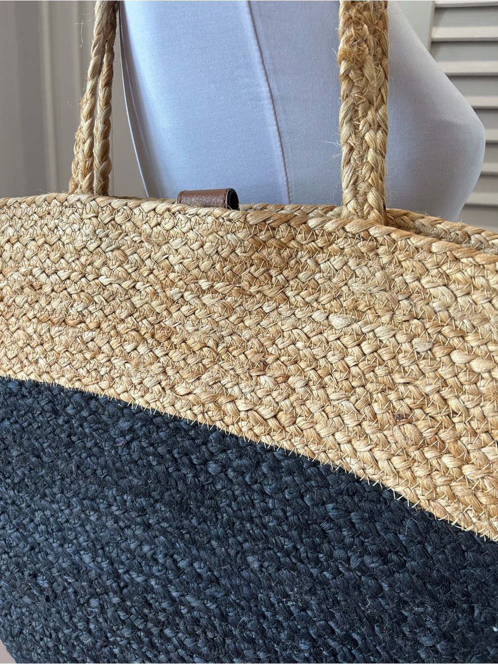 J.Jill Two-Tone Straw Tote Bag - Natural and Black - Picture 3 of 7